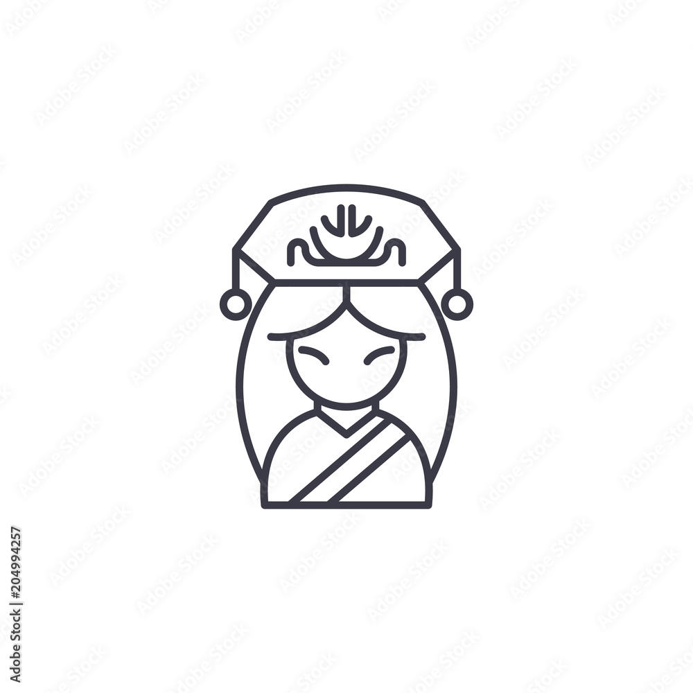 Chinese woman linear icon concept. Chinese woman line vector sign, symbol, illustration.