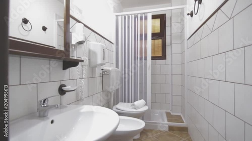 Tracking shot, bathroom in old home