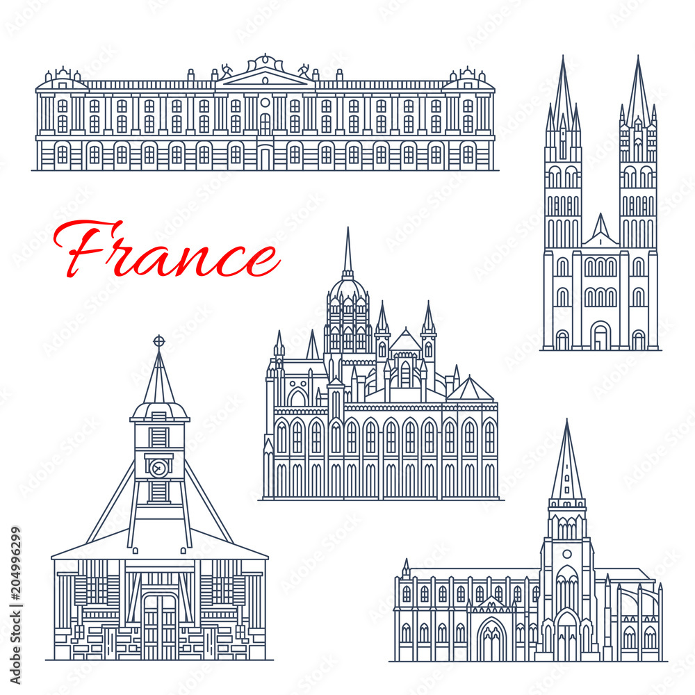 Travel landmark of France thin line icon design