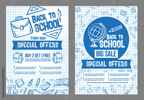 Back to School vector sale special offer posters
