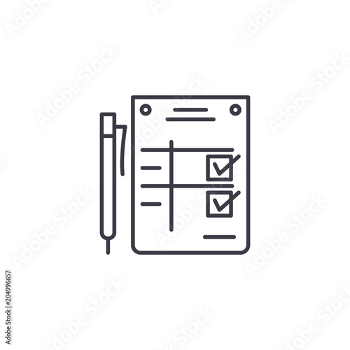 Completion statement linear icon concept. Completion statement line vector sign, symbol, illustration.