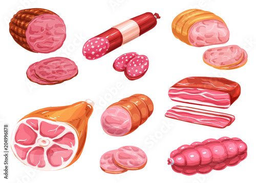 Sausage watercolor icon of beef, pork meat product
