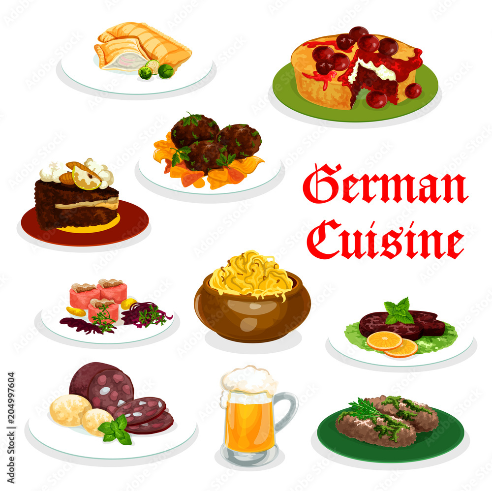 German cuisine dinner icon with traditional food German cuisine dinner icon with traditional food