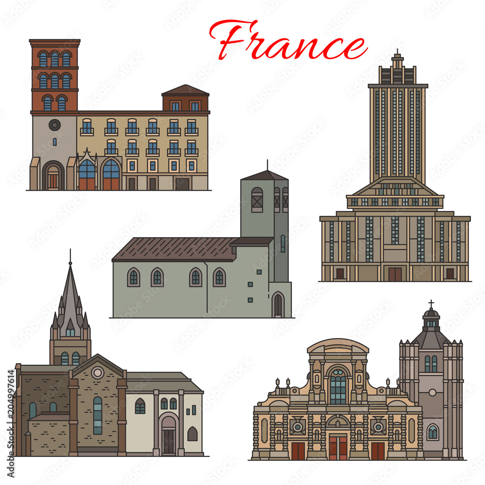 French architecture travel landmark thin line icon