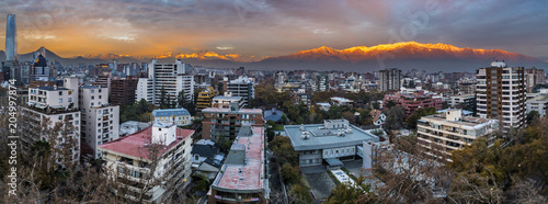 Sunset over Santiago de Chile city, an amazing and colorful skyline