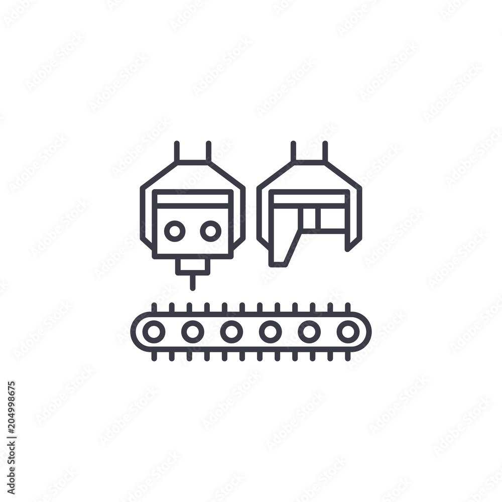 Conveyor robots linear icon concept. Conveyor robots line vector sign, symbol, illustration.