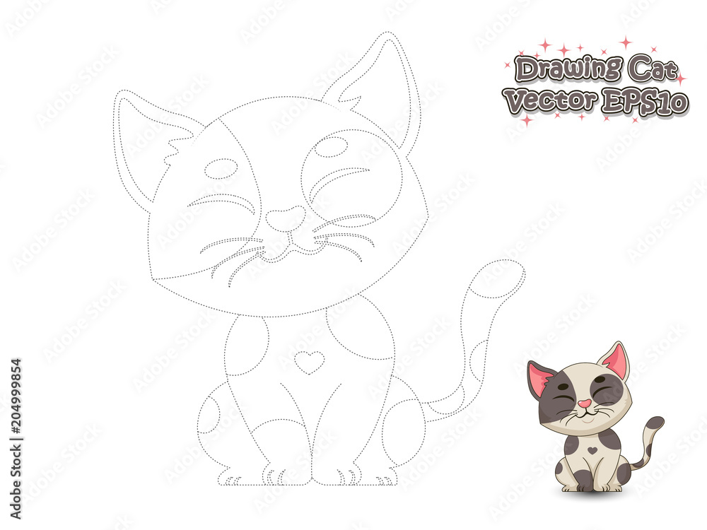 Drawing and Paint Cute Cartoon Cat. Educational Game for Kids. Vector  Illustration. Stock Vector