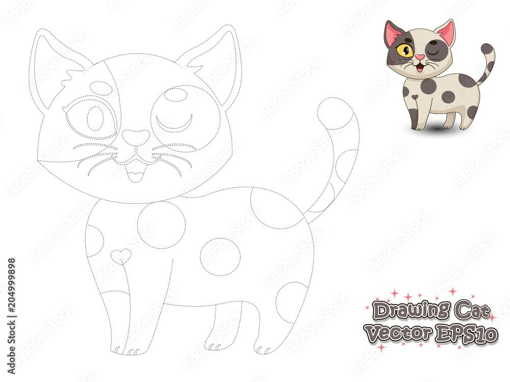 Drawing and Paint Cute Cartoon Cat. Educational Game for Kids