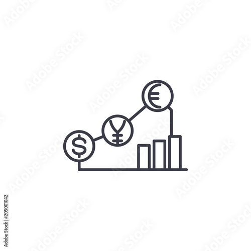 Currency rates history linear icon concept. Currency rates history line vector sign, symbol, illustration.