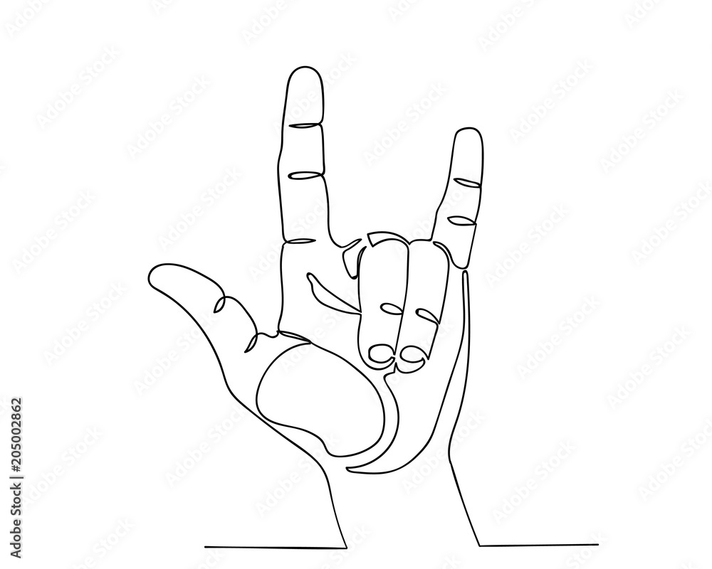 Continuous Line Drawing Hand With I Love You Sign Stock イラスト Adobe Stock
