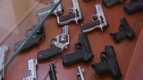 Close up, handguns in store