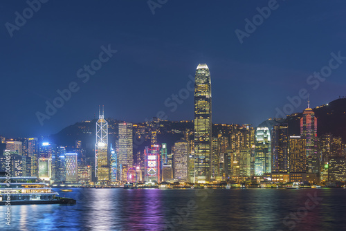 Victoria harbor of Hong Kong city at dusk © leeyiutung