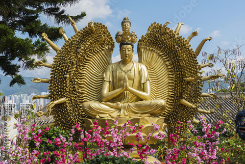 Guanyin Buddha Statue in Ten Thousand Buddhas Monastery in Hong Kong