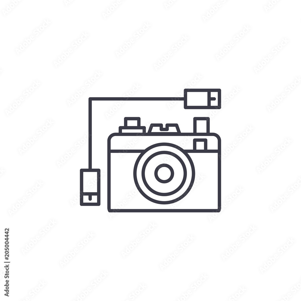 Digital photo camera linear icon concept. Digital photo camera line vector sign, symbol, illustration. Digital photo camera linear icon concept. Digital photo camera line vector sign, symbol, illustration.