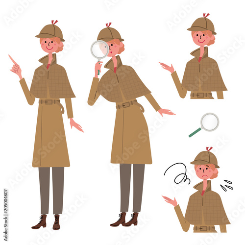探偵　イラスト　若い女性　セット
