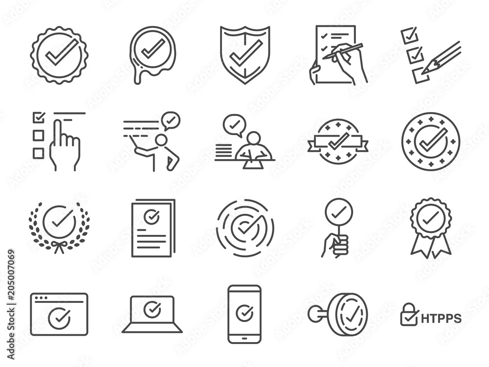 Check mark icon set. Included the icons as correct, verified, certificate, approval, accepted, confirm, check List and more - obrazy, fototapety, plakaty 