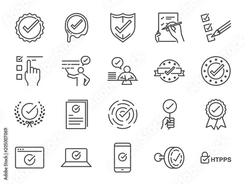 Check mark icon set. Included the icons as correct, verified, certificate, approval, accepted, confirm, check List and more