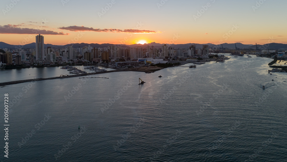 Sunset, City, River (Itajai, Brazil)