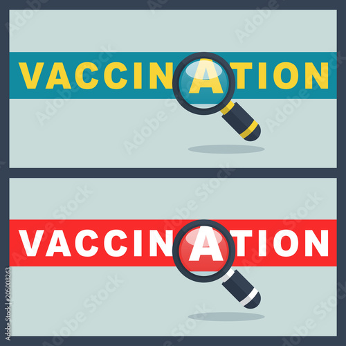 vaccination word with magnifier concept