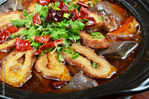 Chinese food- Spicy pig intestines pot