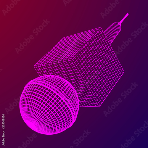 Microphone vector. Wireframe low poly mesh news illustration. News on TV and radio. Interview. photo