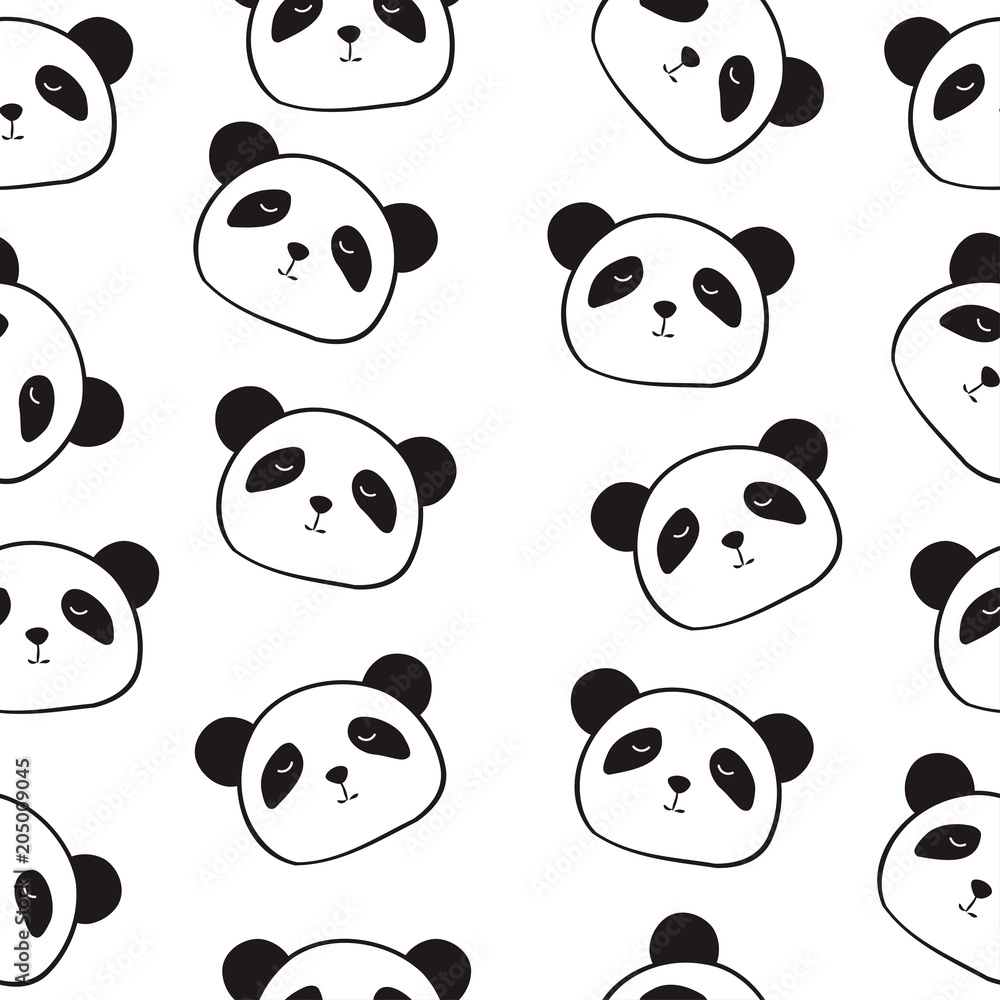 Obraz premium Seamless pattern. Cute panda. Bamboo. Plant. Sticker, print, print on clothes. For your design. Bright.