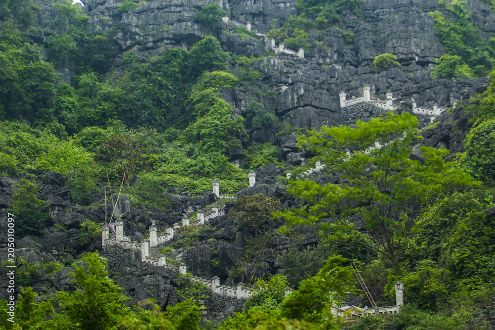 Hang Mua (Mua Cave), Vietnam - A trekking spot in Ninh Binh with impressive panoramic view of golden rice fields, limestone mountains along Ngo Dong river in Tam Coc