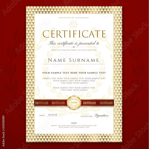 Certificate, Diploma template with white background and geometric triangle shapes pattern frame. Design useful for business education award