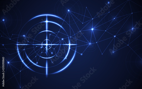 Abstract futuristic blue radar, target, shooting range digital technology concept.