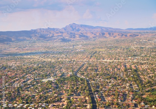 Aerial view of Las Vegas City  Early in the morning scene seen from an airplane window