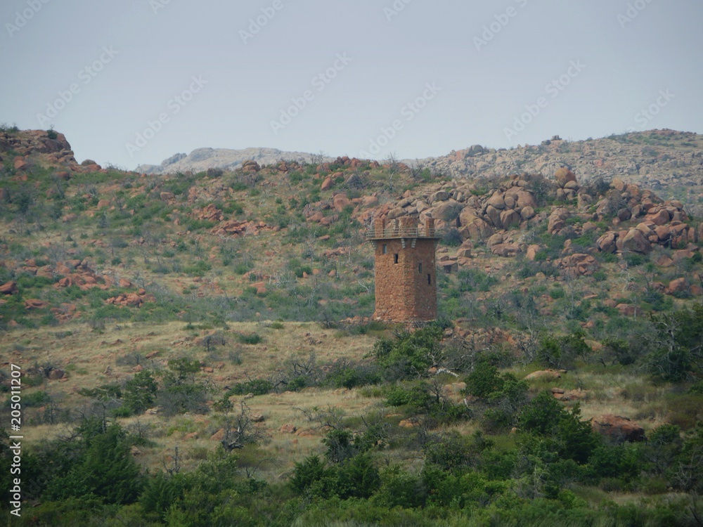 Jed Johnson Tower  Wichita Mountains Wildlife Refuge in the southern part of Oklahoma overlooking Jed Johnson Lake