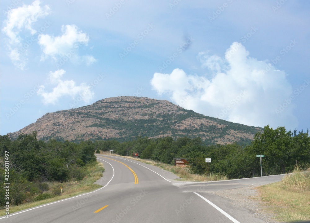 Paved road to Mt Scott at the Wichita Mountains Wildlife Refuge Located at Southern Oklahoma area