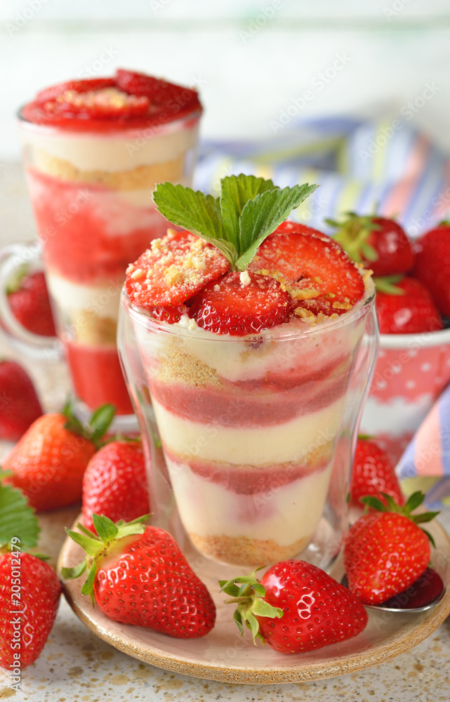 Layered dessert with strawberries Layered dessert with strawberries