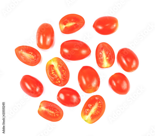 cherry tomatoes isolated on white background, slices of tomato