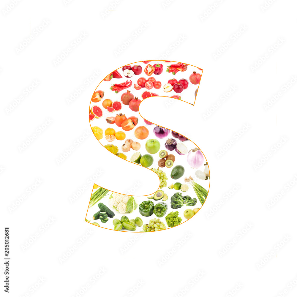 Letter made from fruits and vegetables, isolated Letter made from fruits and vegetables, isolated
