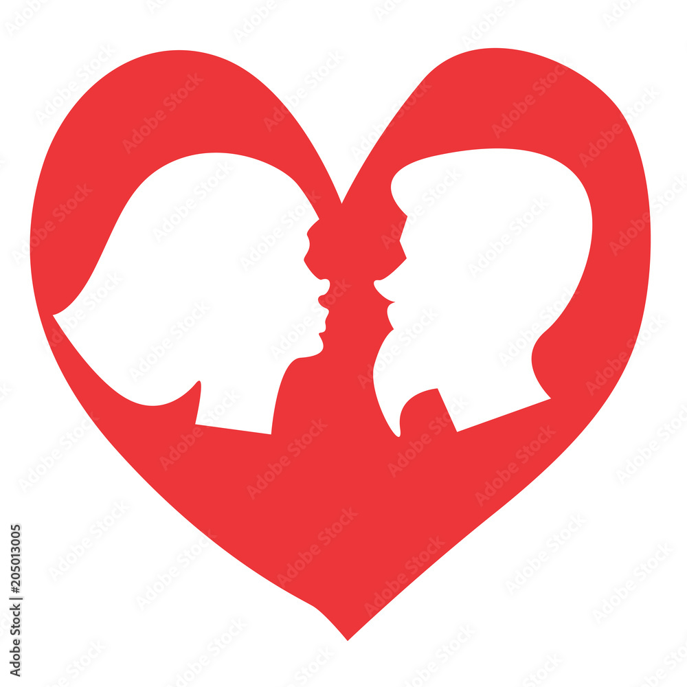 Male and female kissing icon. Romantic sign of a couple in love hearted. Vector illustration.