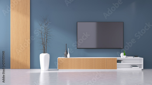 TV cabinet interior modern room design with dark blue wall ,Cozy Living style ,3d illustration © LEKSTOCK 3D