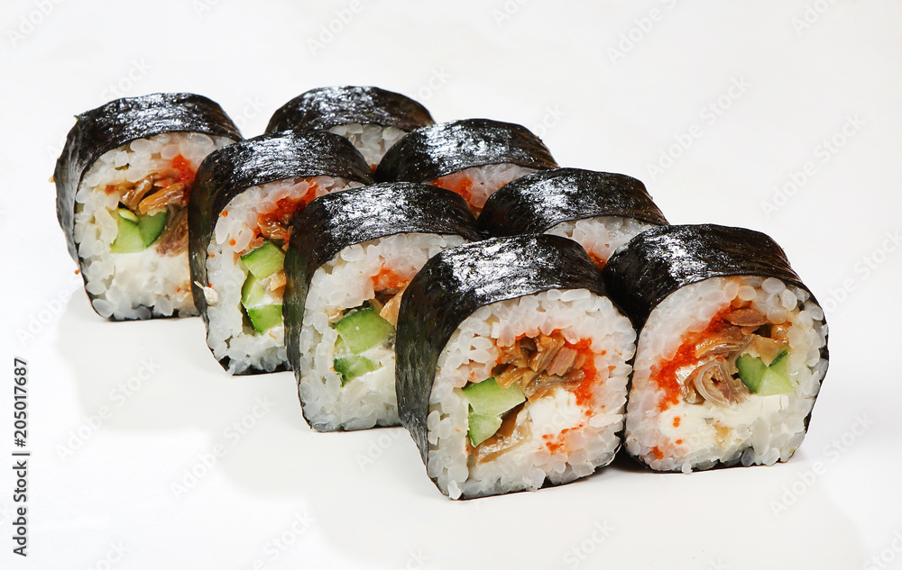 Skin rolls (philadelphia cheese, masago roe, salmon skin in kikkoman soy sauce, cucumber) Skin rolls (philadelphia cheese, masago roe, salmon skin in kikkoman soy sauce, cucumber)