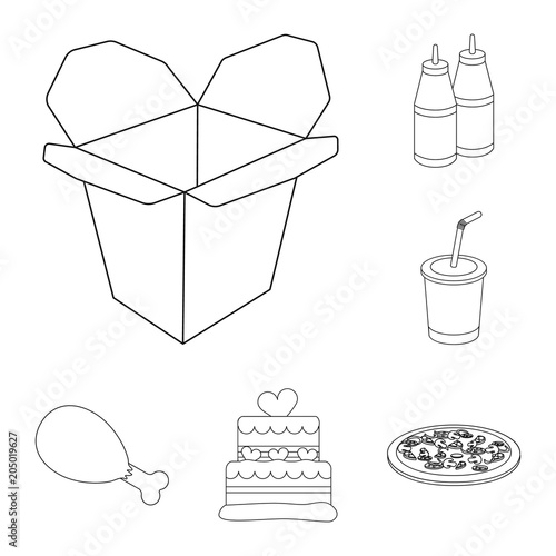 Fast food outline icons in set collection for design.Food from semi-finished products vector symbol stock web illustration.