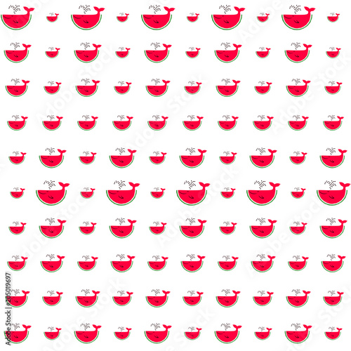 Whale cartoons of ripe watermelon slices vector print illustration. Isolated ...