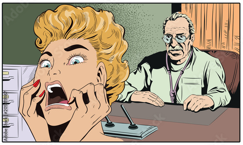 Woman is terrified. Stock illustration.