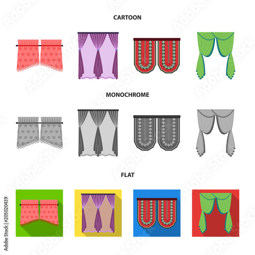 Curtains, stick, cornices, and other web icon in cartoon,flat,monochrome style.Bow, fabric, tulle icons in set collection.