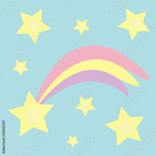 Comet meteor flame with star shining icon set. Shooting falling stars. Pastel color. Flat design Blue sky baby background