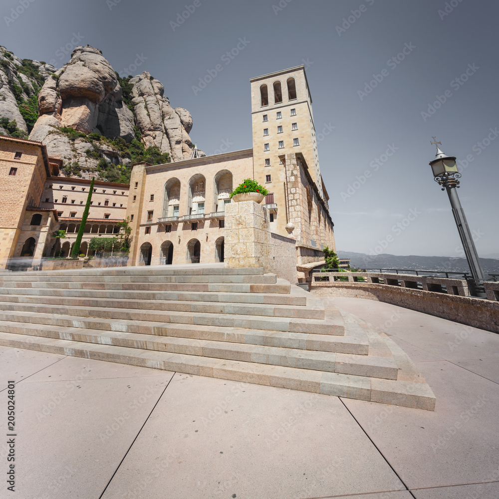 Santa Maria de Montserrat Abbey on the mountain of Montserrat, near Barcelona, Catalonia, Spain.