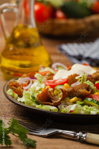 Gyros  kebeb. Salad with mutton and vegetables.
