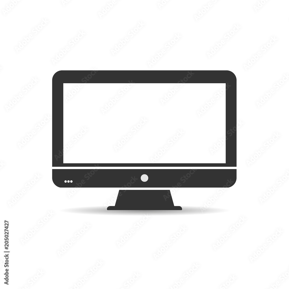 Monitor screen PC icon flat style with on a white background, vector illustration Monitor screen PC icon flat style with on a white background, vector illustration
