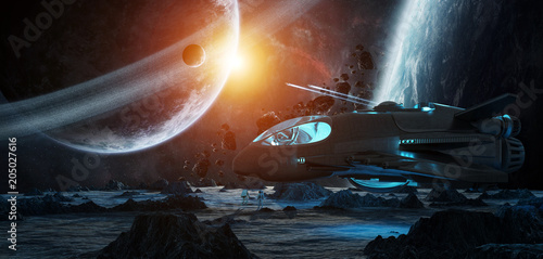 Fototapeta Naklejka Na Ścianę i Meble -  Astronauts exploring an asteroid 3D rendering elements of this image furnished by NASA