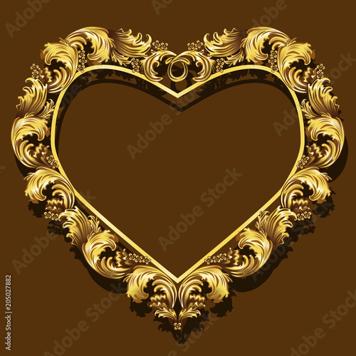 frame in the shape of heart gold color with shadow