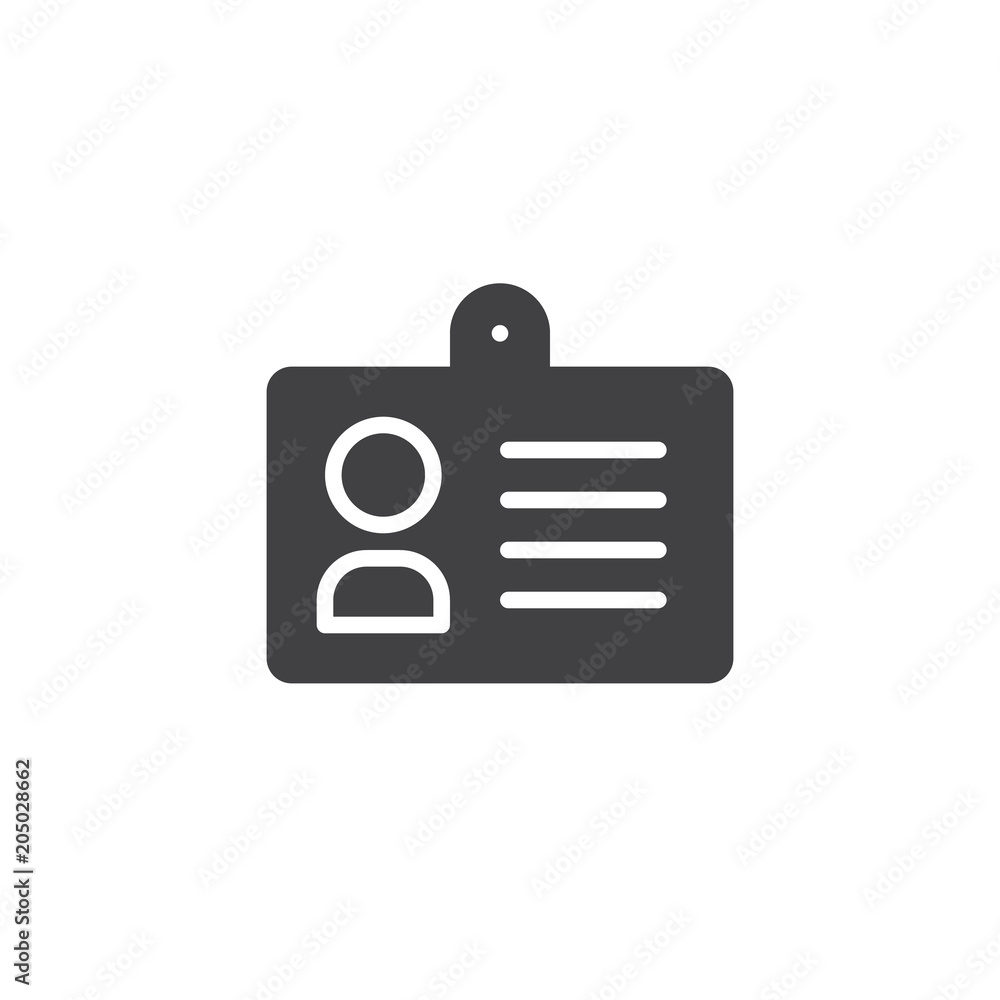 Id card vector icon. filled flat sign for mobile concept and web design. User badge simple solid icon. Symbol, logo illustration. Pixel perfect vector graphics Id card vector icon. filled flat sign for mobile concept and web design. User badge simple solid icon. Symbol, logo illustration. Pixel perfect vector graphics