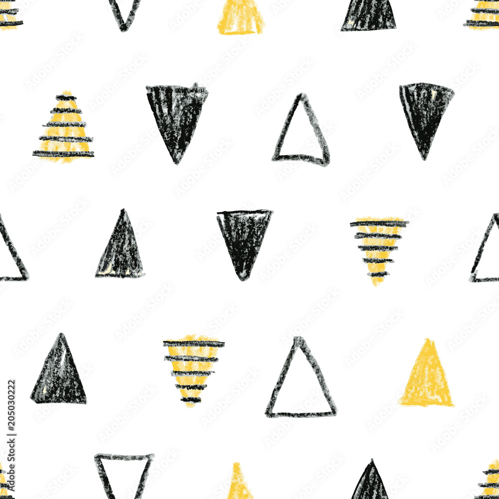 Abstract scandinavian pattern with black and yellow triangles.